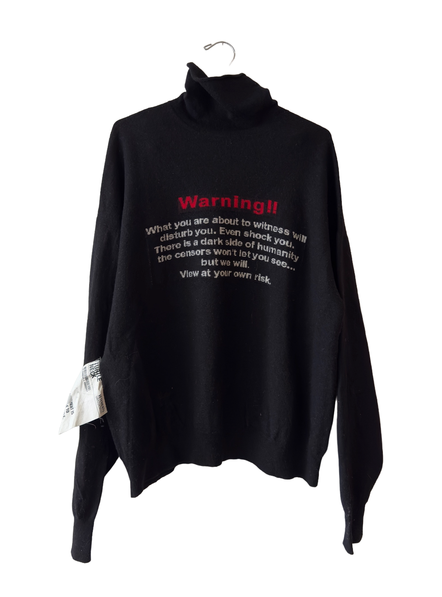 Vetements Warning Graphic Knit Runway Sweater