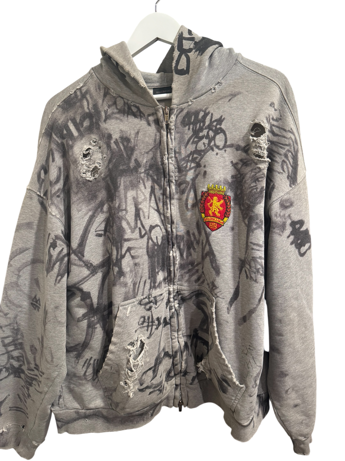 Balenciaga Distressed Graffiti Skater Zip Up Hoodie