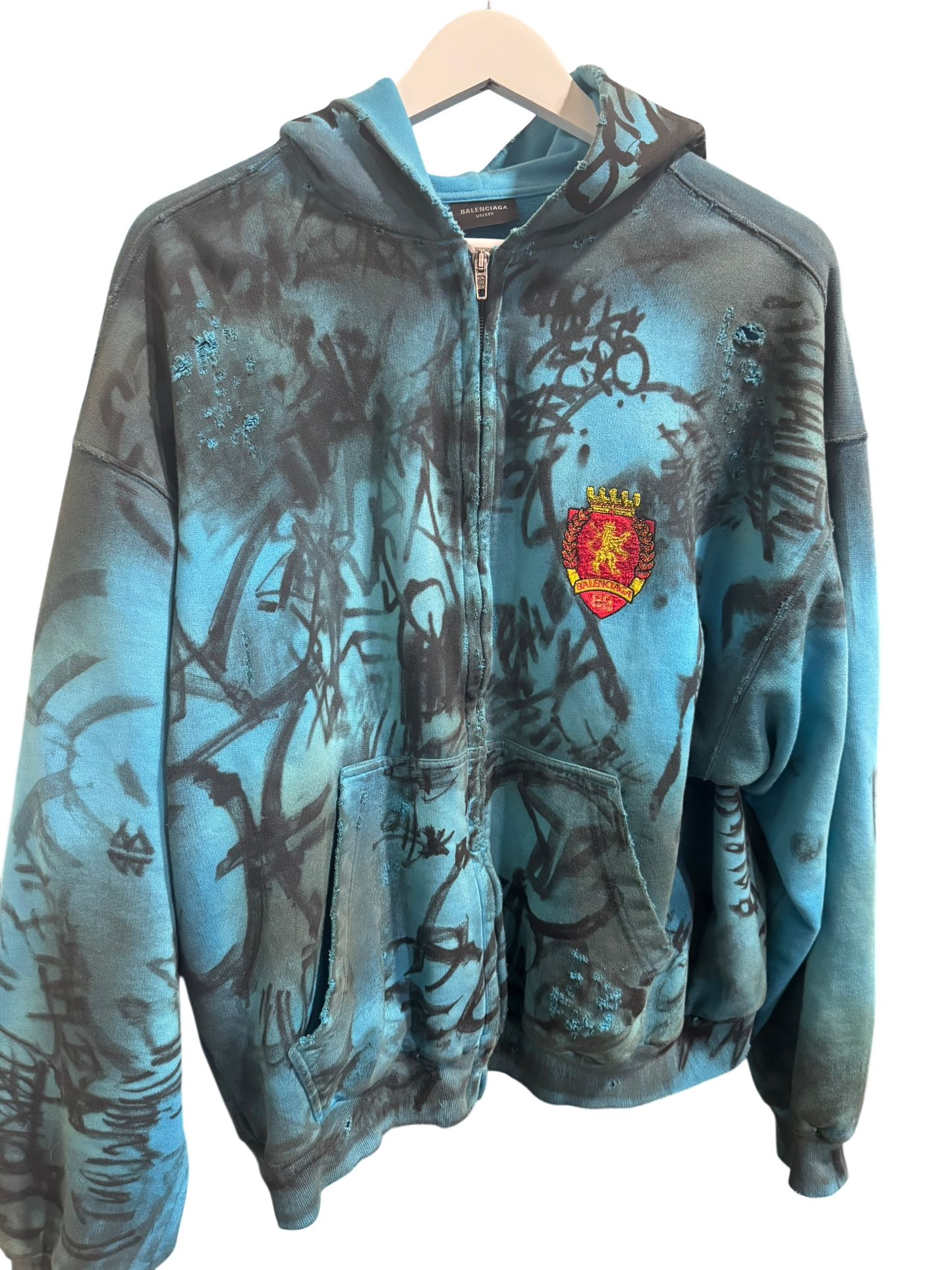 Balenciaga Distressed Graffiti Skater Zip Up Hoodie