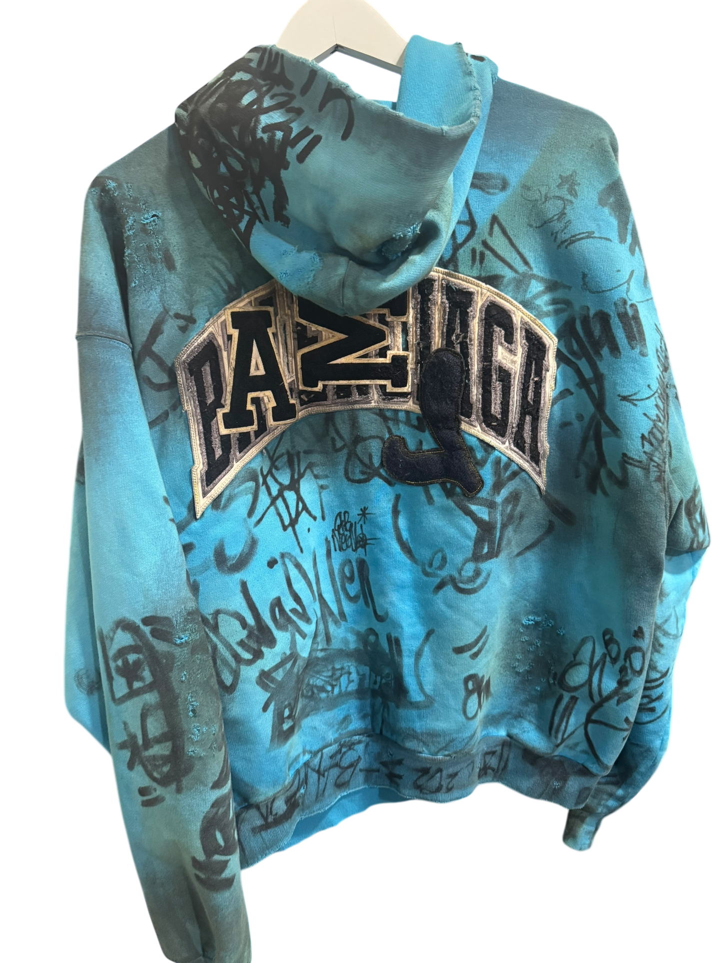 Balenciaga Distressed Graffiti Skater Zip Up Hoodie