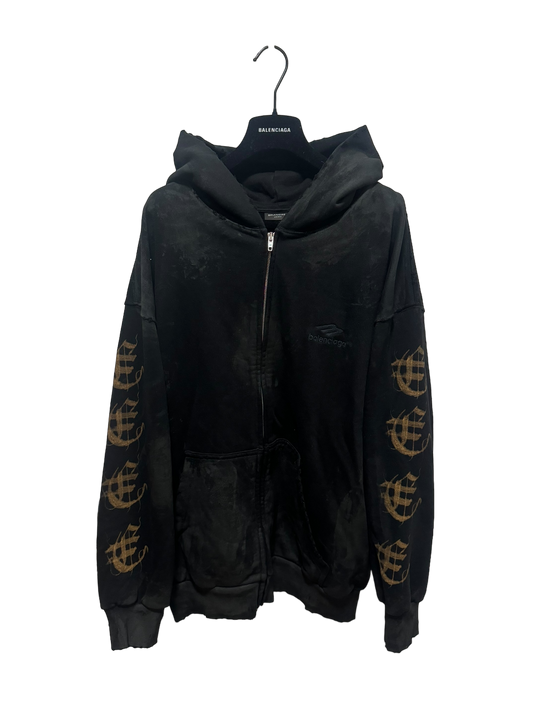 Balenciaga Distressed Printed Cotton Jersey Hoodie