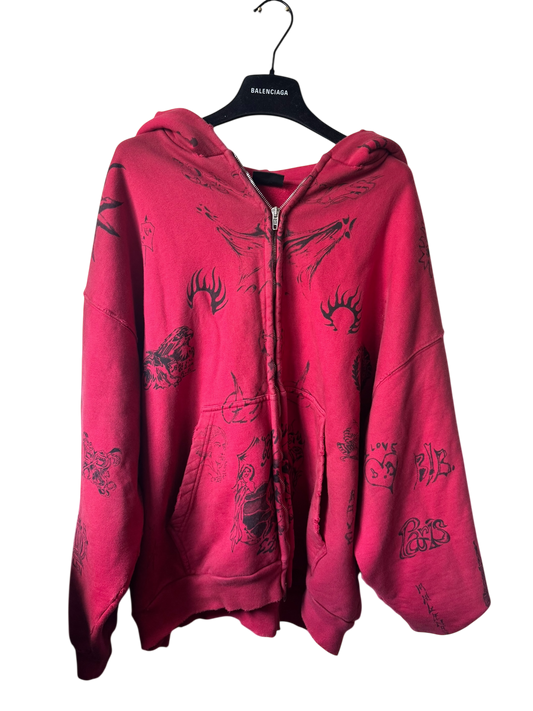 Balenciaga Red Tattoo Zip-Up Hoodie