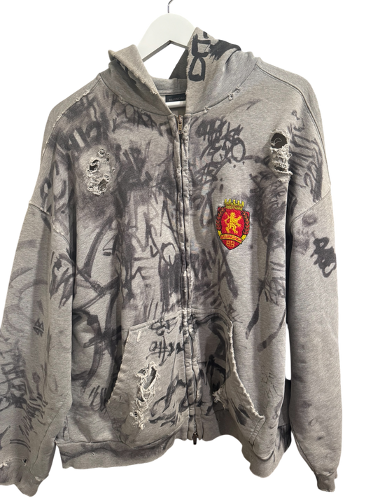 Balenciaga Distressed Graffiti Skater Zip Up Hoodie